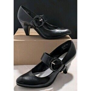 Jaclyn Smith 7.5 Black Vintage Mary Jane Buckle Pumps Womans High Heels Shoes